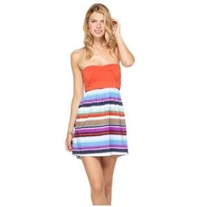 Roxy Savage Striped Strapless Dress | Size XS | Orange and Multicolored | NWOT